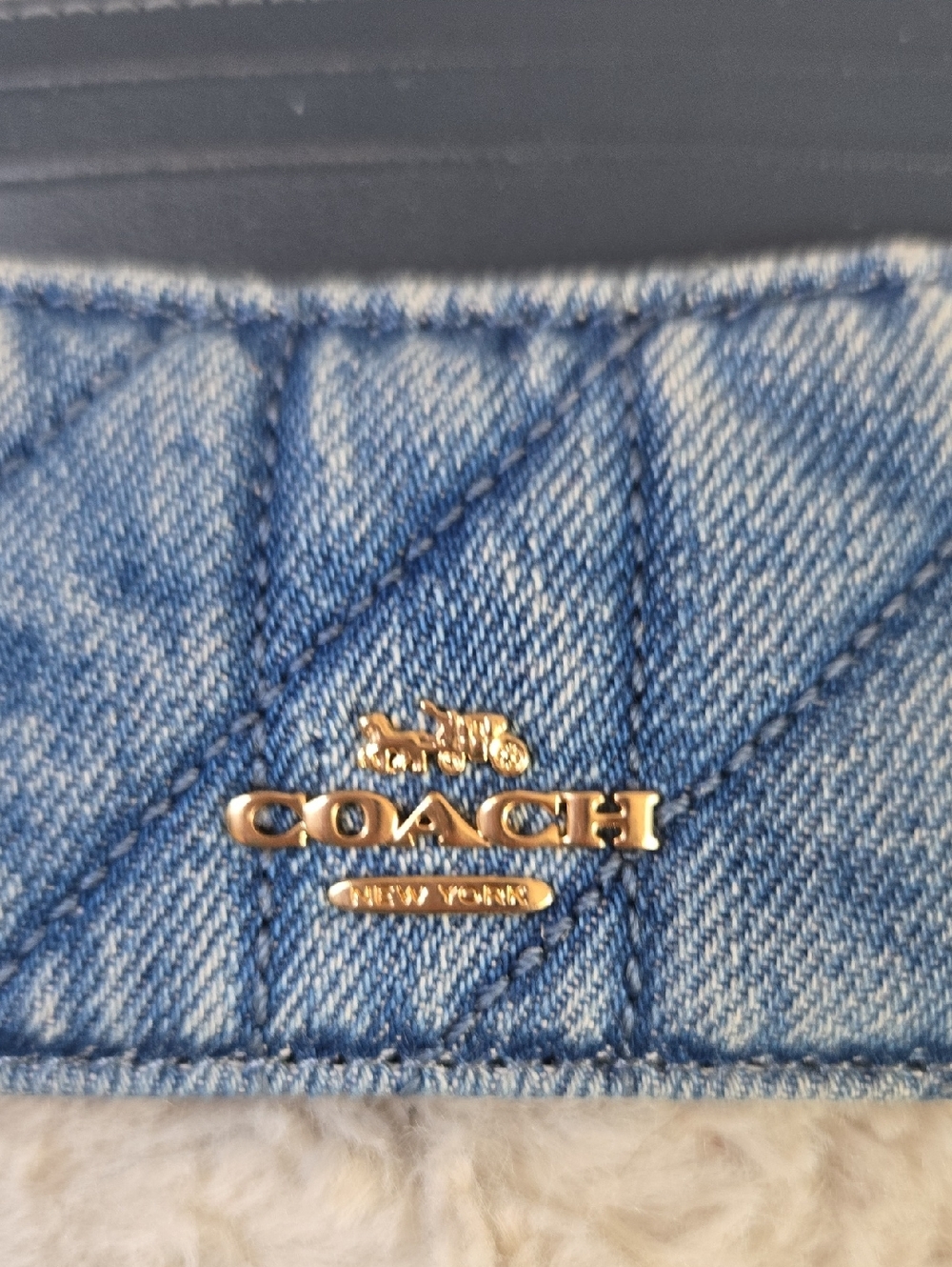 Coach Quilted Denim Card Case with Navy Leather Interior - Picture 2 of 6